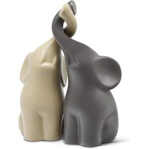 Loving Pair of Elephants in Beige & Grey Modern Ceramic Sculpture Figurine